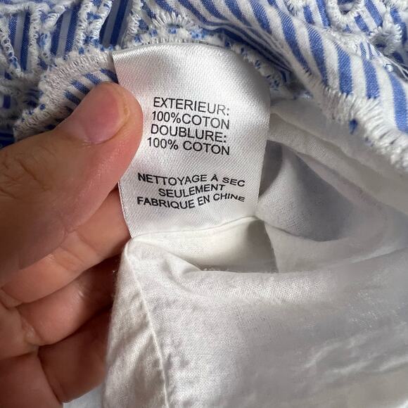 SEA New York Off-the-Shoulder Blue White Stripe Eyelet Top Size 0 - Picture 8 of 9